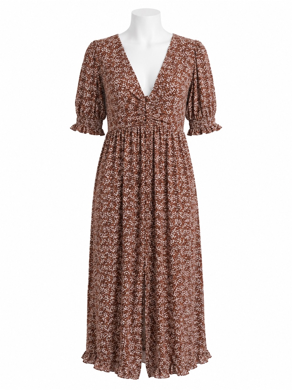 Size XL (Fits M/L) Charlie Holiday Millie Dress Floral Brown Floral Button Front
